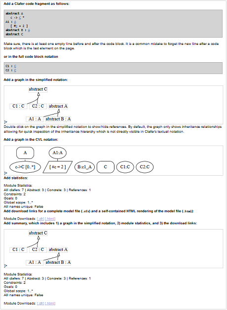 Screenshot of the ClaferWiki-Specific Help Demonstration page